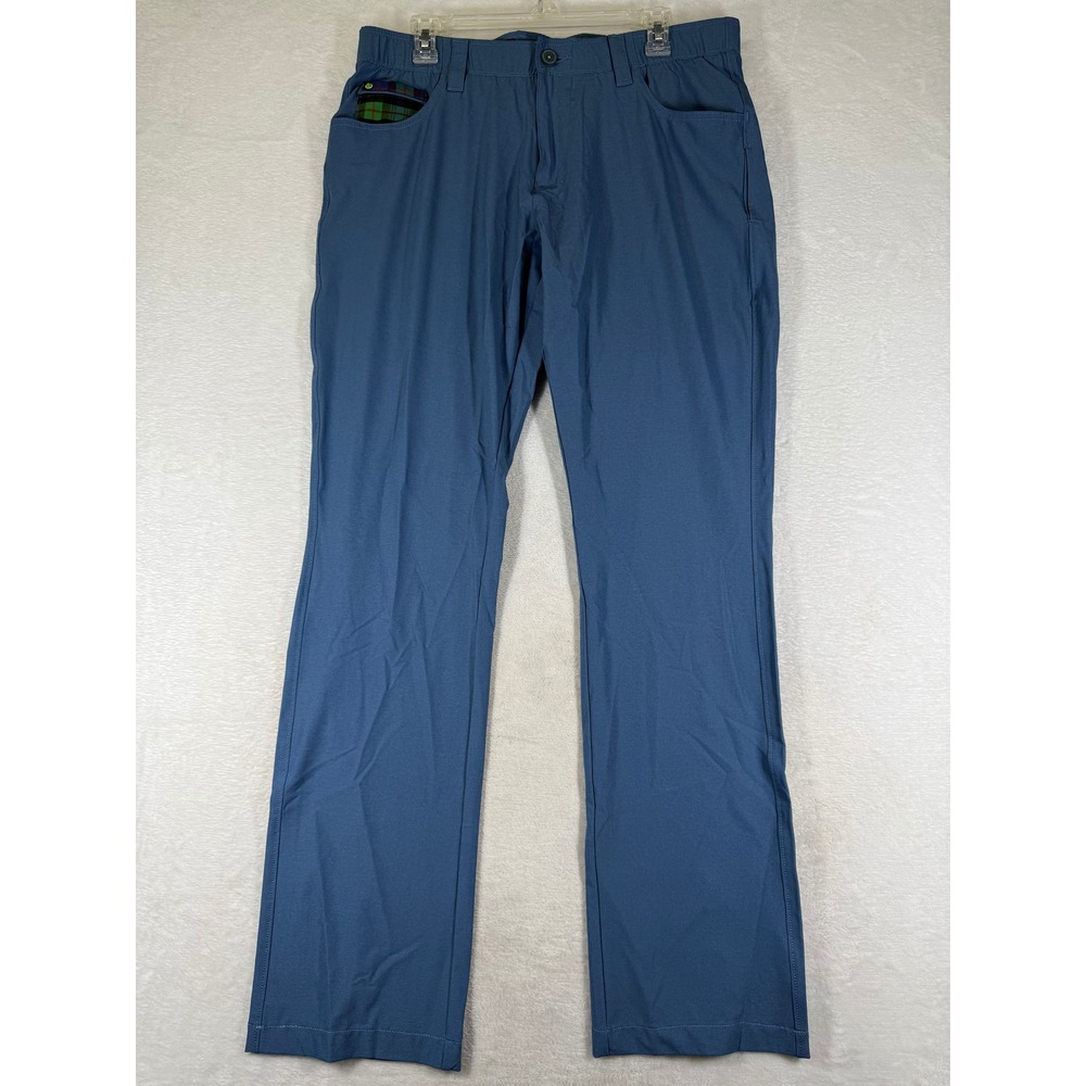 William Murray Golf Mens Straight Fit Performance Pants Blue Plaid Trim Size 34